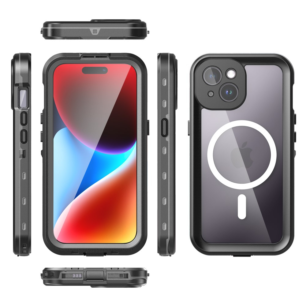 iPhone 15 Wasserfeste MagSafe Outdoor Schutz Hülle (IP68) - Schwarz / Transparent