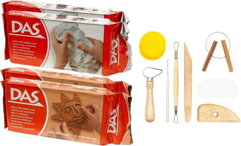 DAS - Boetseer Klei Voordeelset - 2 Kilo Terracotta en 2 Kilo Wit - Synthetisch - Multi