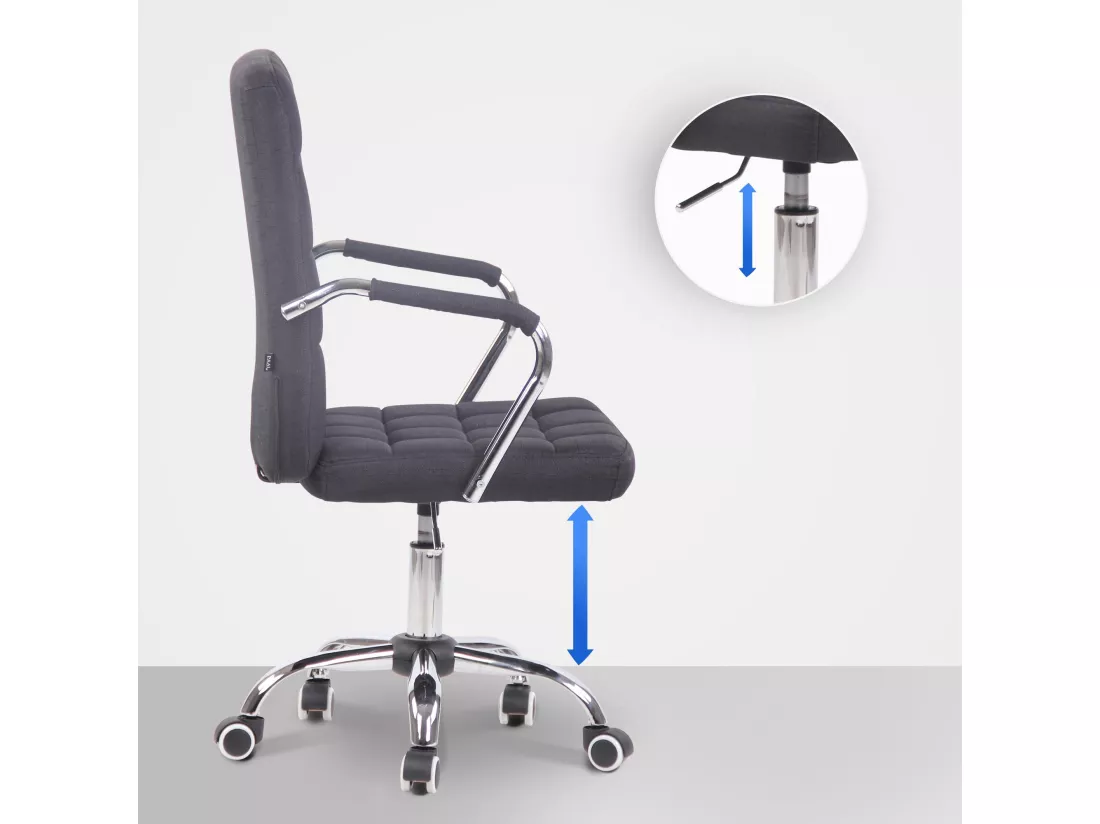 Chaise de bureau - Tissu & Métal chromé - Noir - Terni