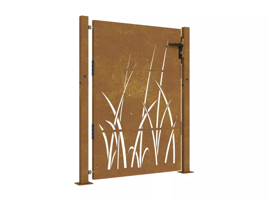 Portail de jardin 105x155 cm acier corten conception d'herbe