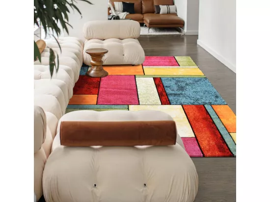 tapis salon 160x230 tissé multicolore rectangle motif géométrique GEOME
