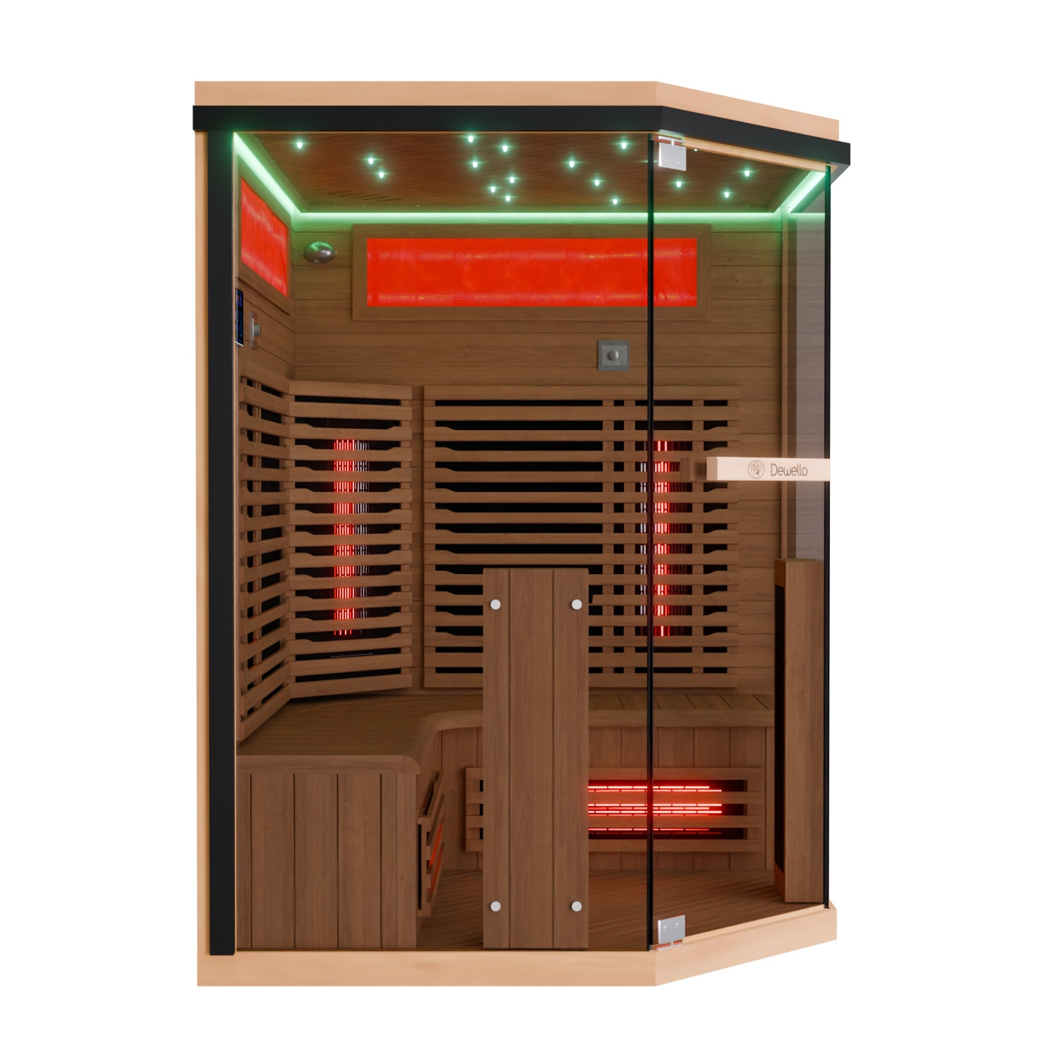 Dewello® Infrarotkabine Infrarotsauna KENORA 140x140 für 2-3 Personen aus Hemlockholz, Dual-Therm