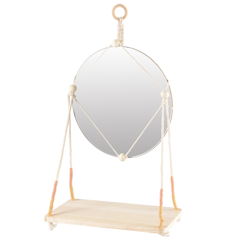 Suspension miroir avec étagère beige