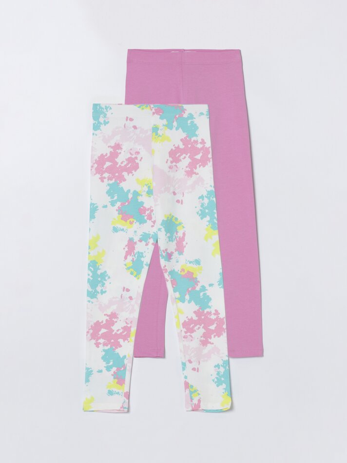 Conjunto de 2 leggings compridas básicas, lisas e estampadas - Rosa