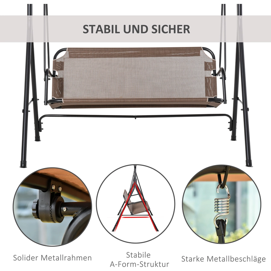 Outsunny 3- Sitzer Hollywoodschaukel mit Sonnendach braun
