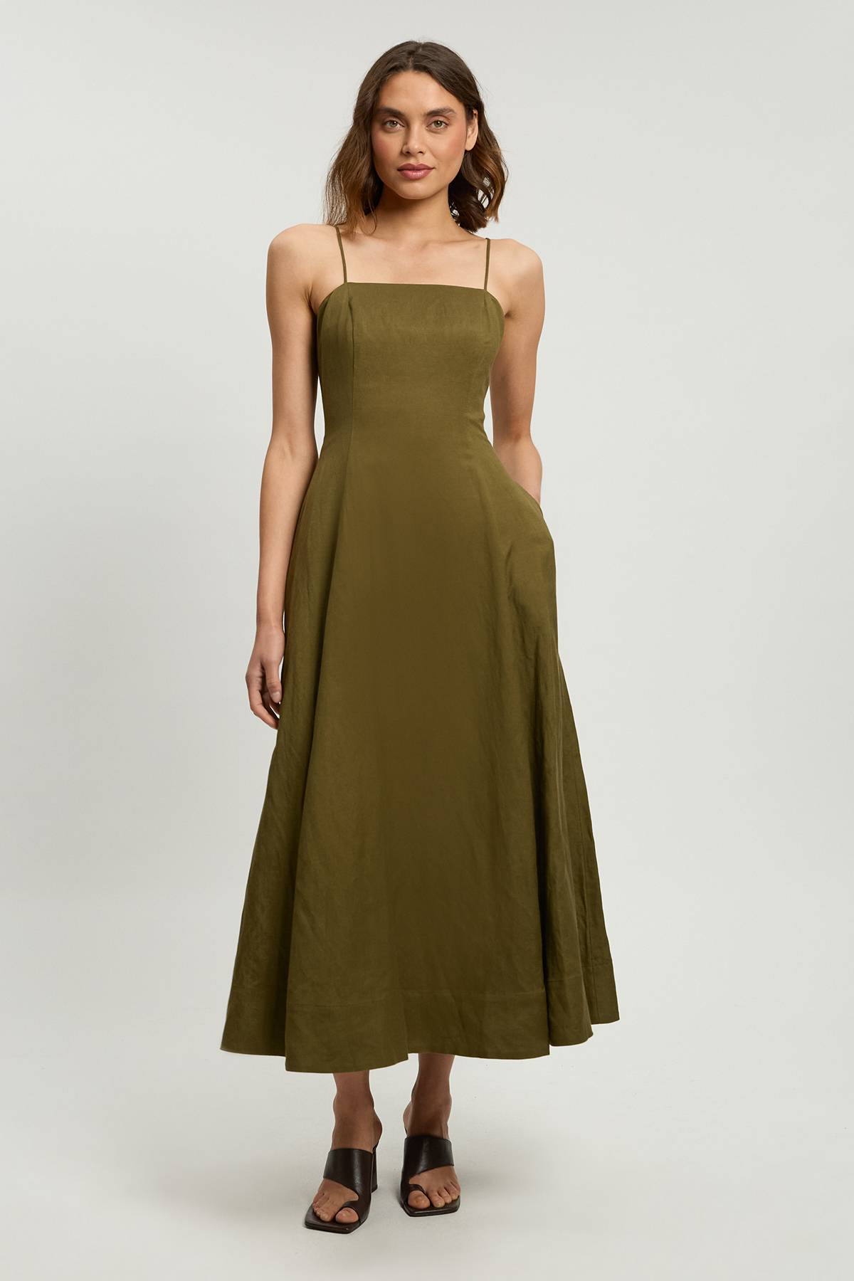 KarenMillen Robe maxi de soirée en lin tissé de viscose