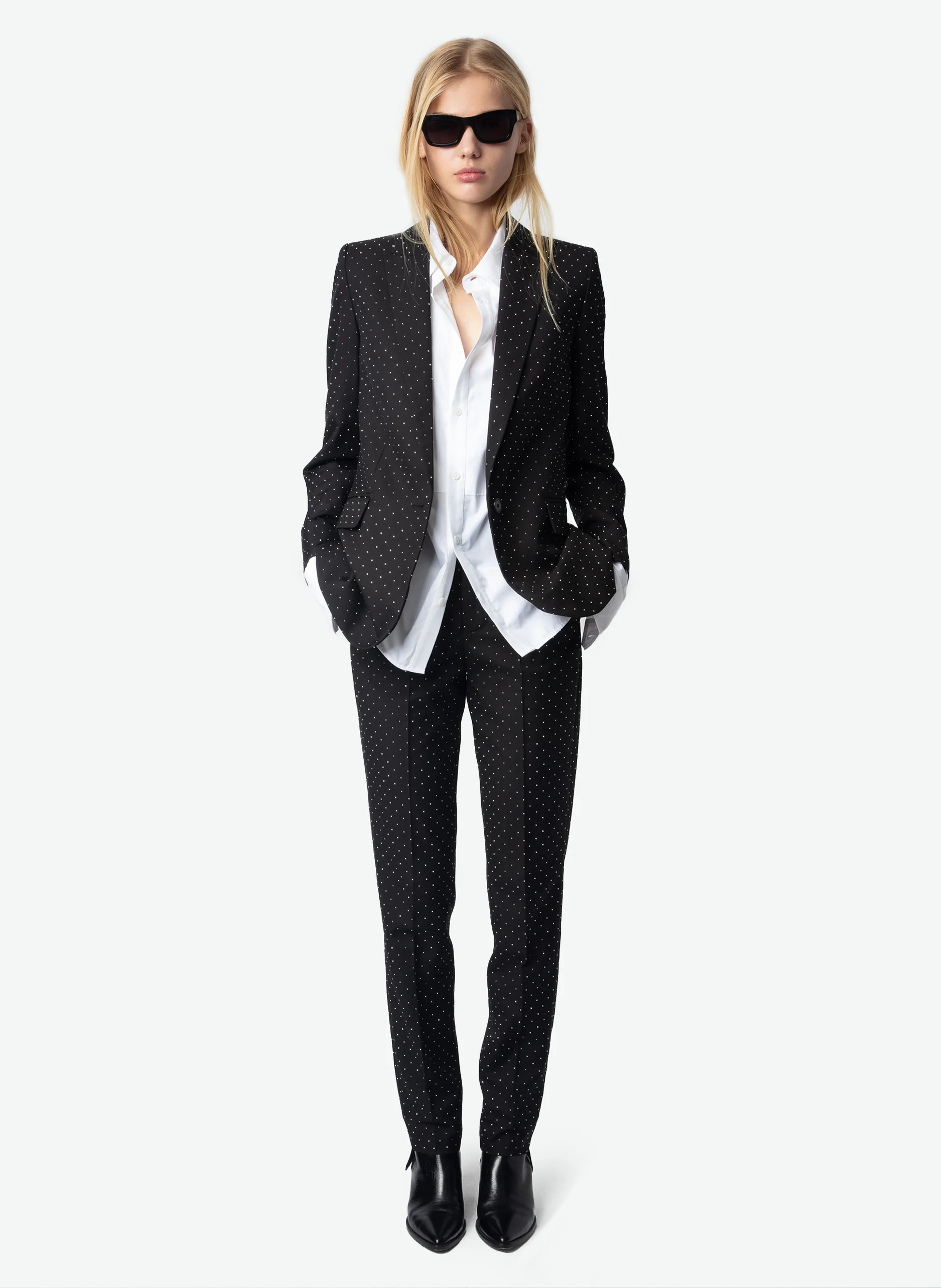 PANNY - Pantalon tailleur droit à strass | Noir