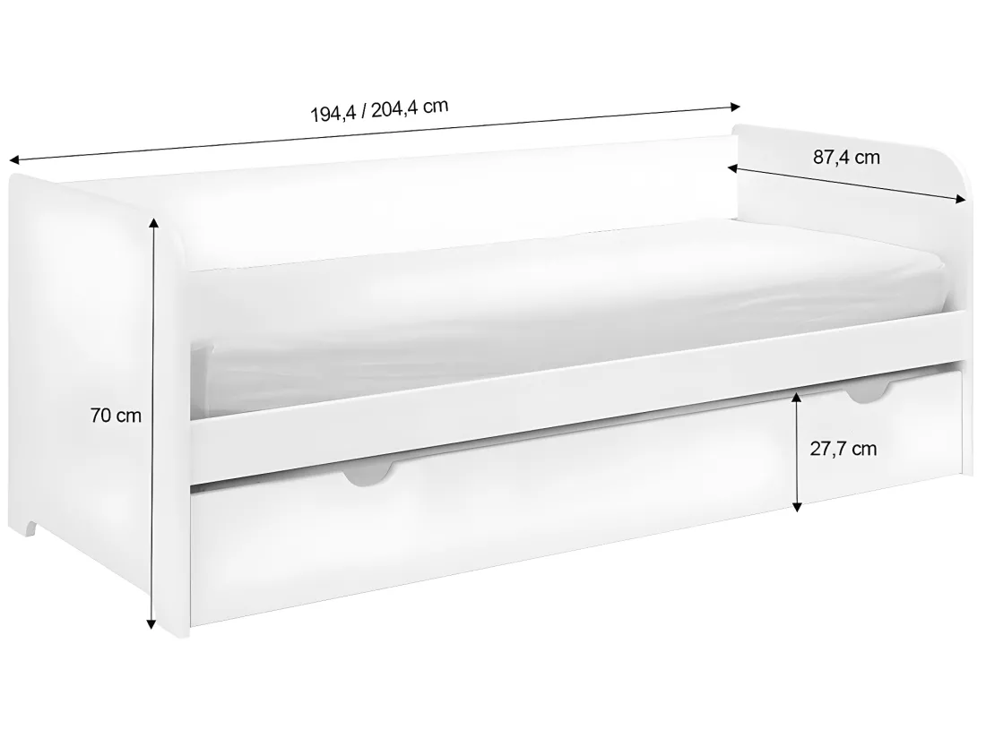 Lit gigogne 80x200 cm bois massif gris et bois JAVA