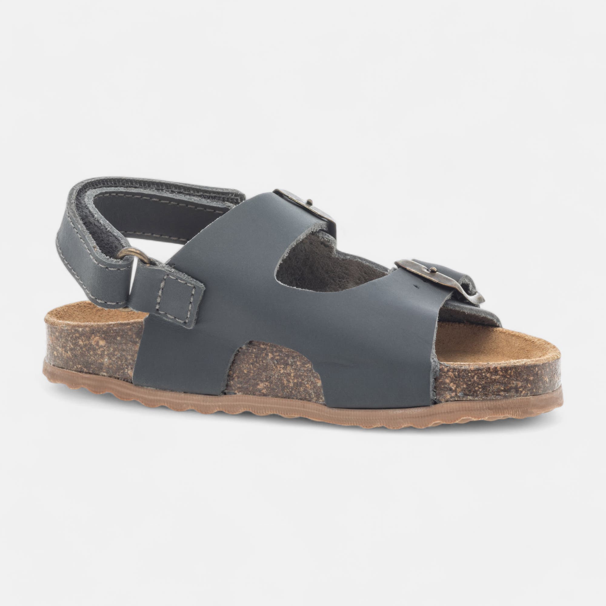 Mules semelle liège Garçon en cuir gris