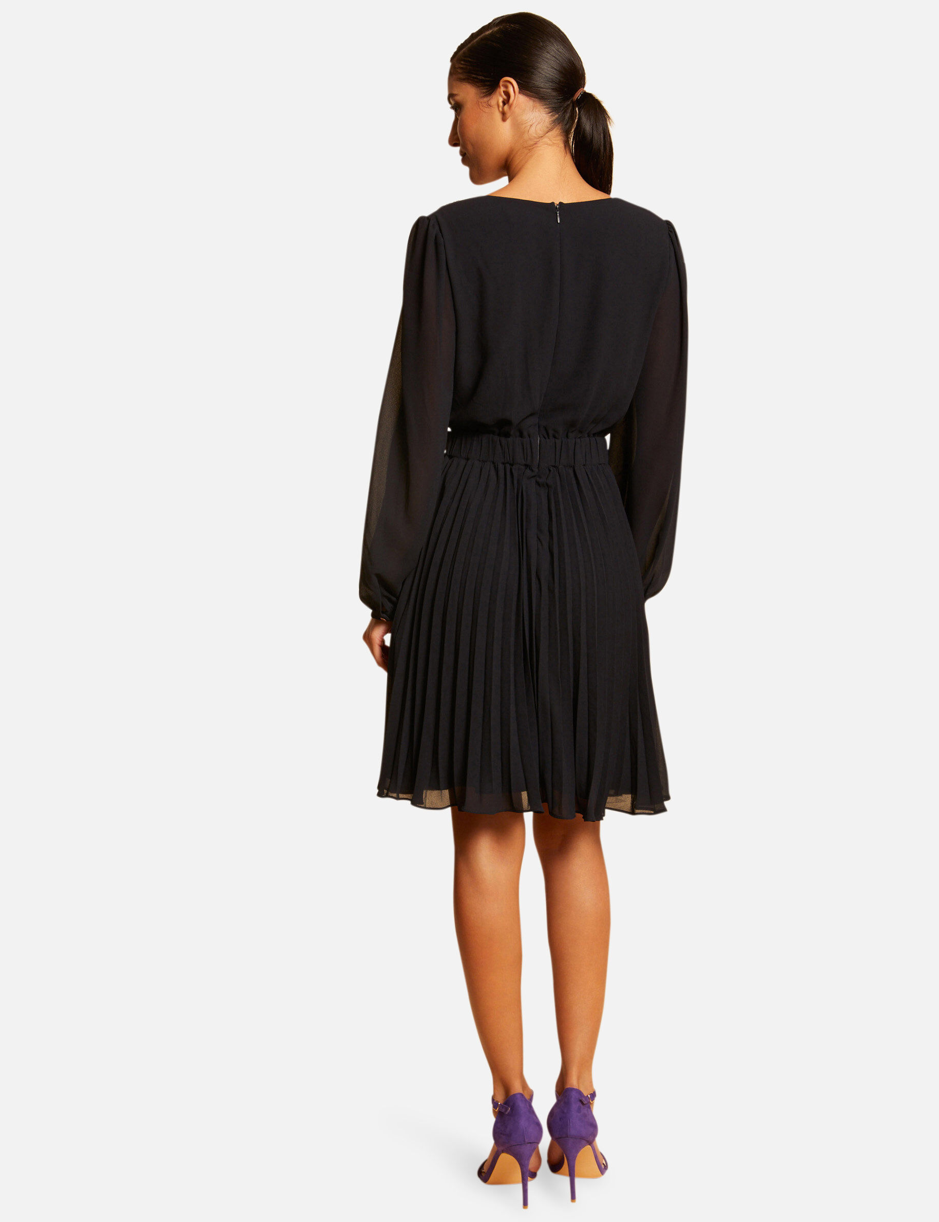 Robe droite fluide avec bas plissé marine femme - marine
