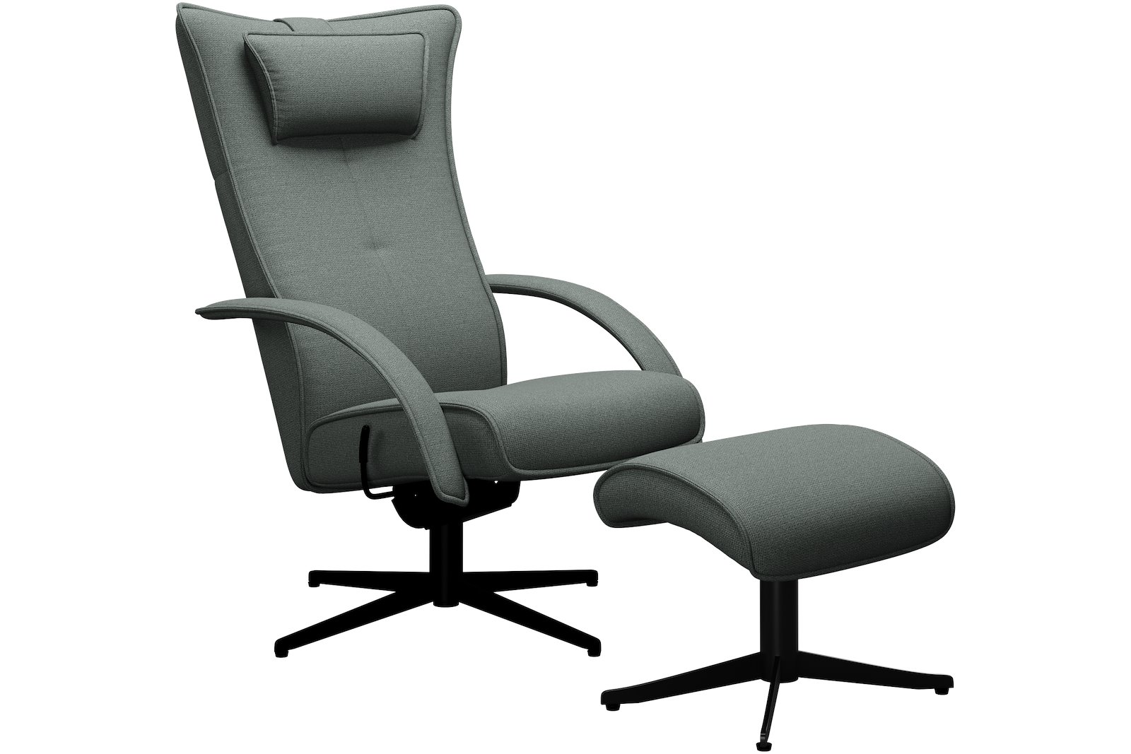 Delta Motion lenestol med krakk Tekstil Bloq Niagara med sortlakkert S04 sokkel