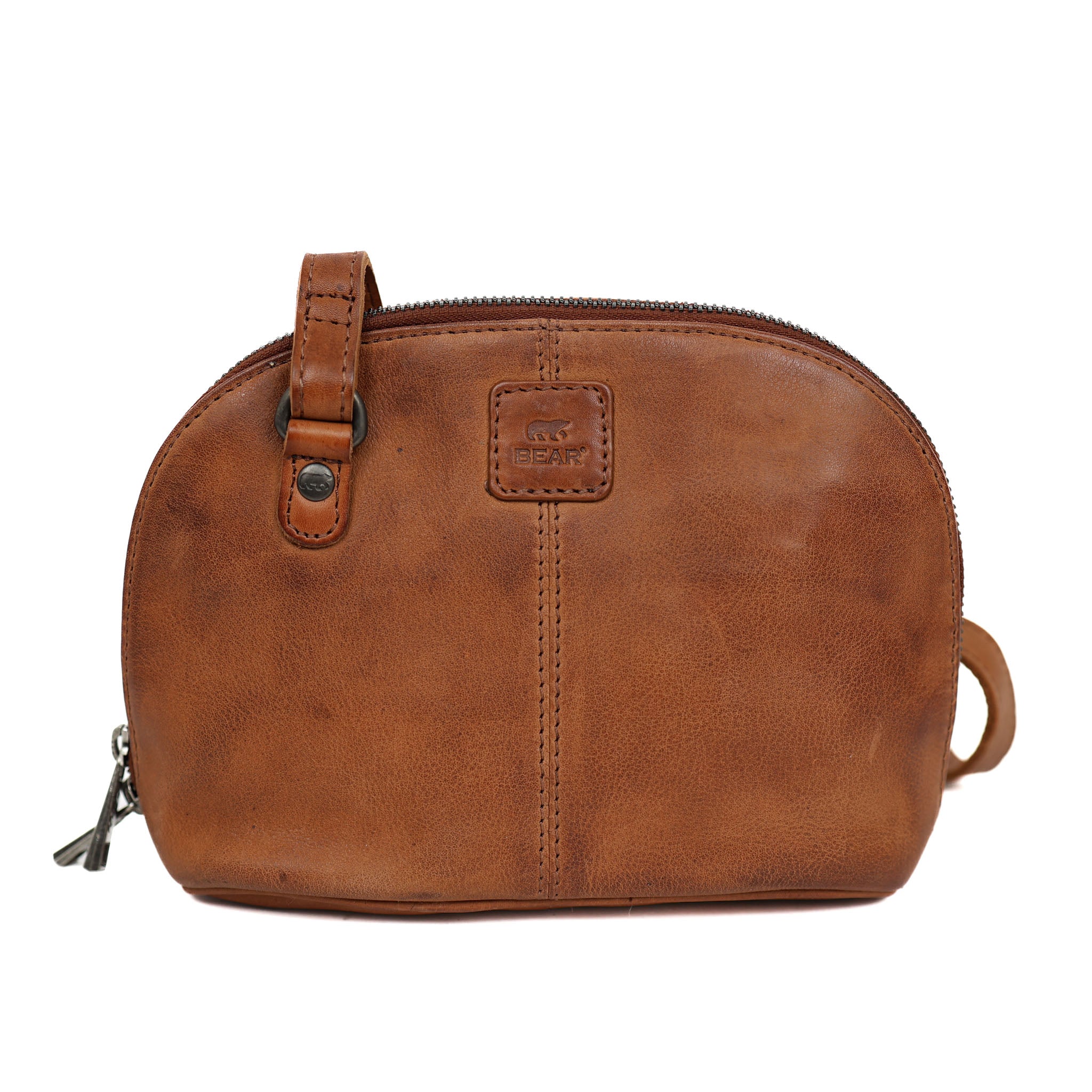 Schoudertasje met rits 'Hidde' cognac Cognac