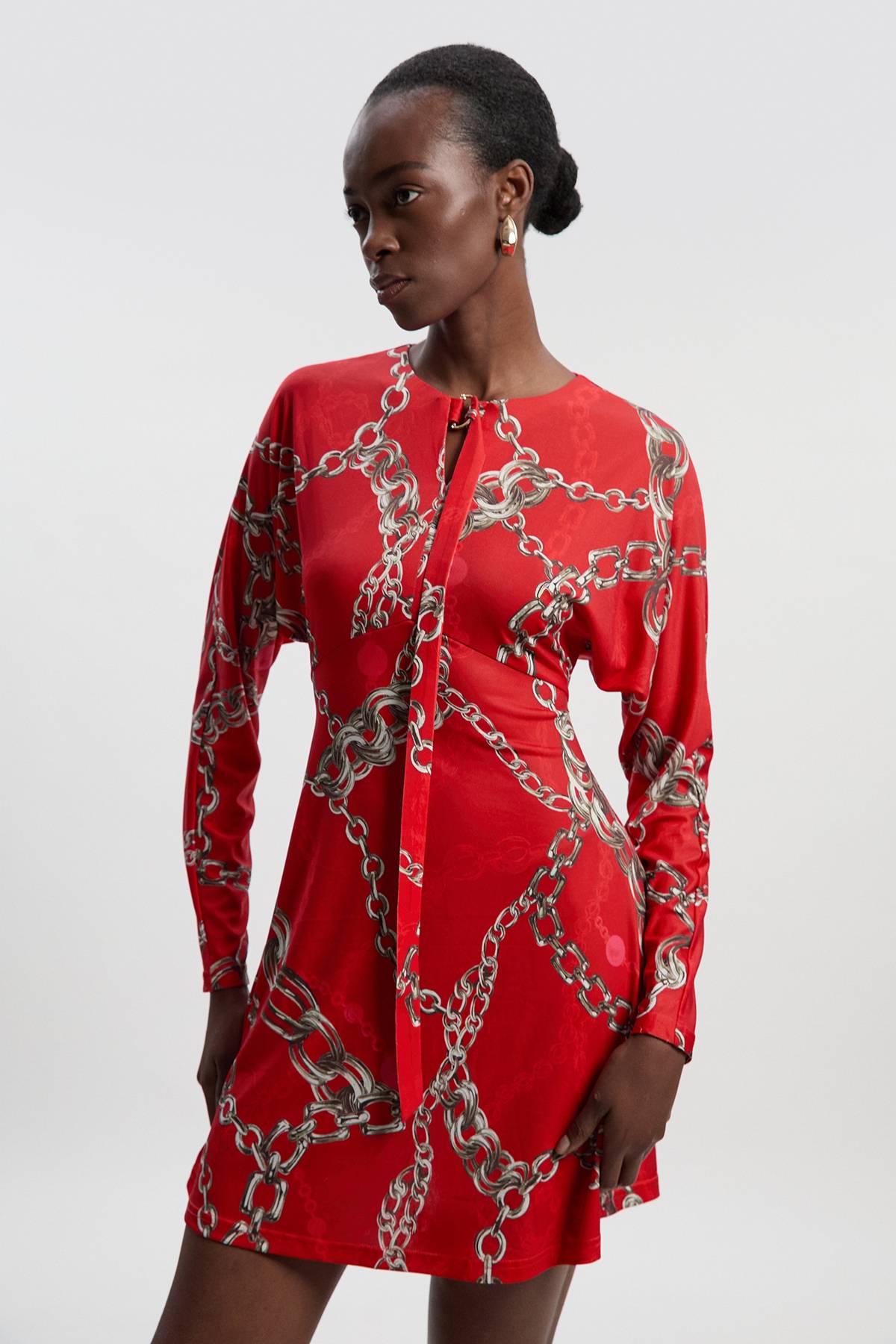 KarenMillen Robe Mini en Crêpe Imprimé Chaîne Tall