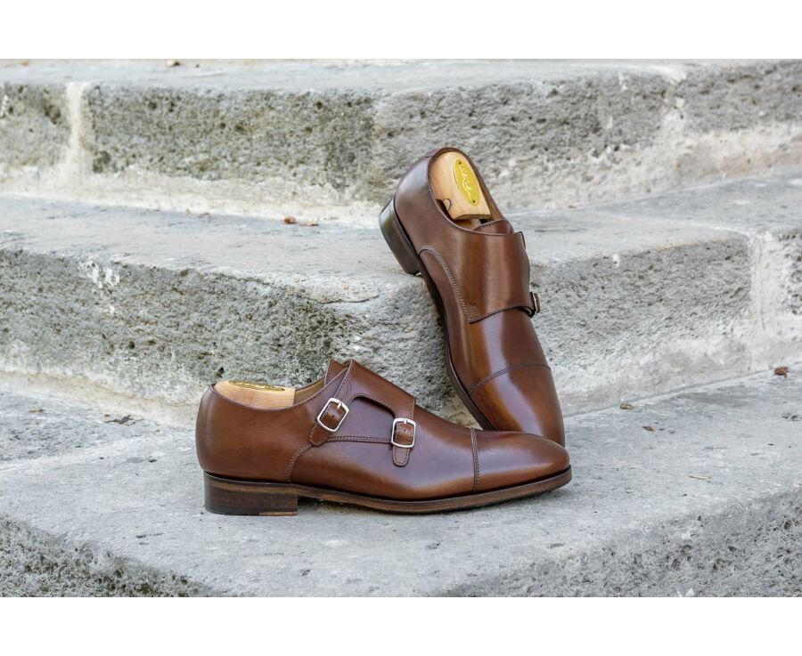 Chaussures homme double boucle Châtaigne avec patin - GRESHEY PATIN
