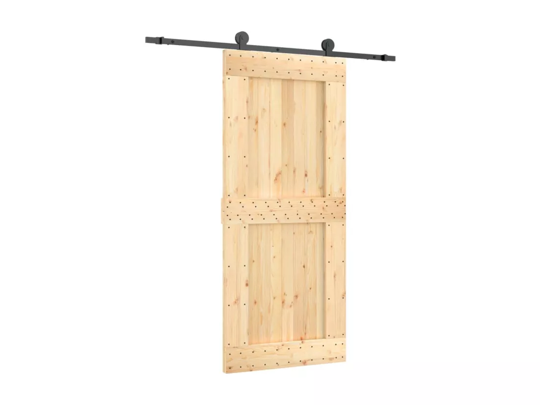 Porte coulissante et kit de quincaillerie 90x210 cm pin massif