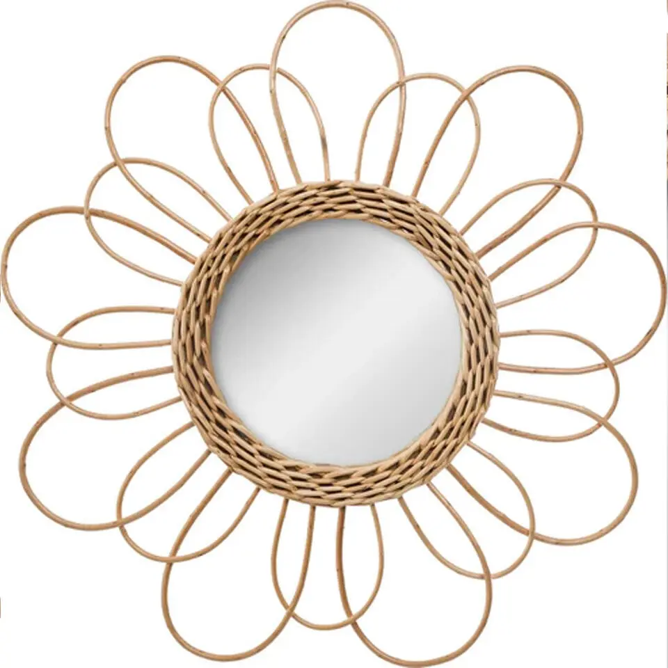 Atmosphera Wandspiegel - bloem - rotan - D38 cm - bohemian