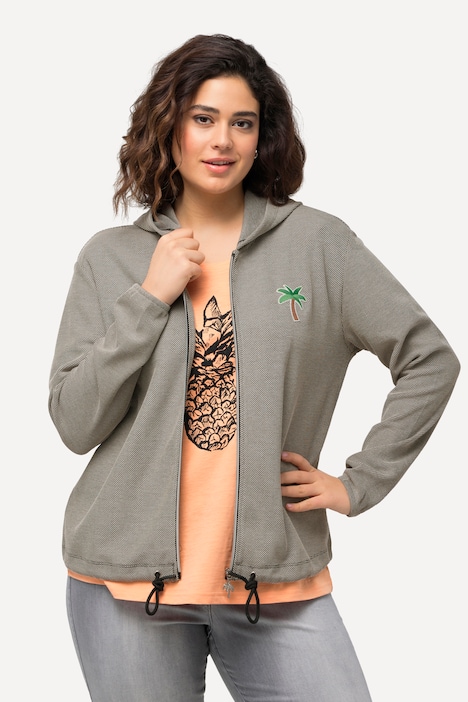 Sweatjacke, Piqué-Struktur, Kapuze, Kaktus-Stickerei