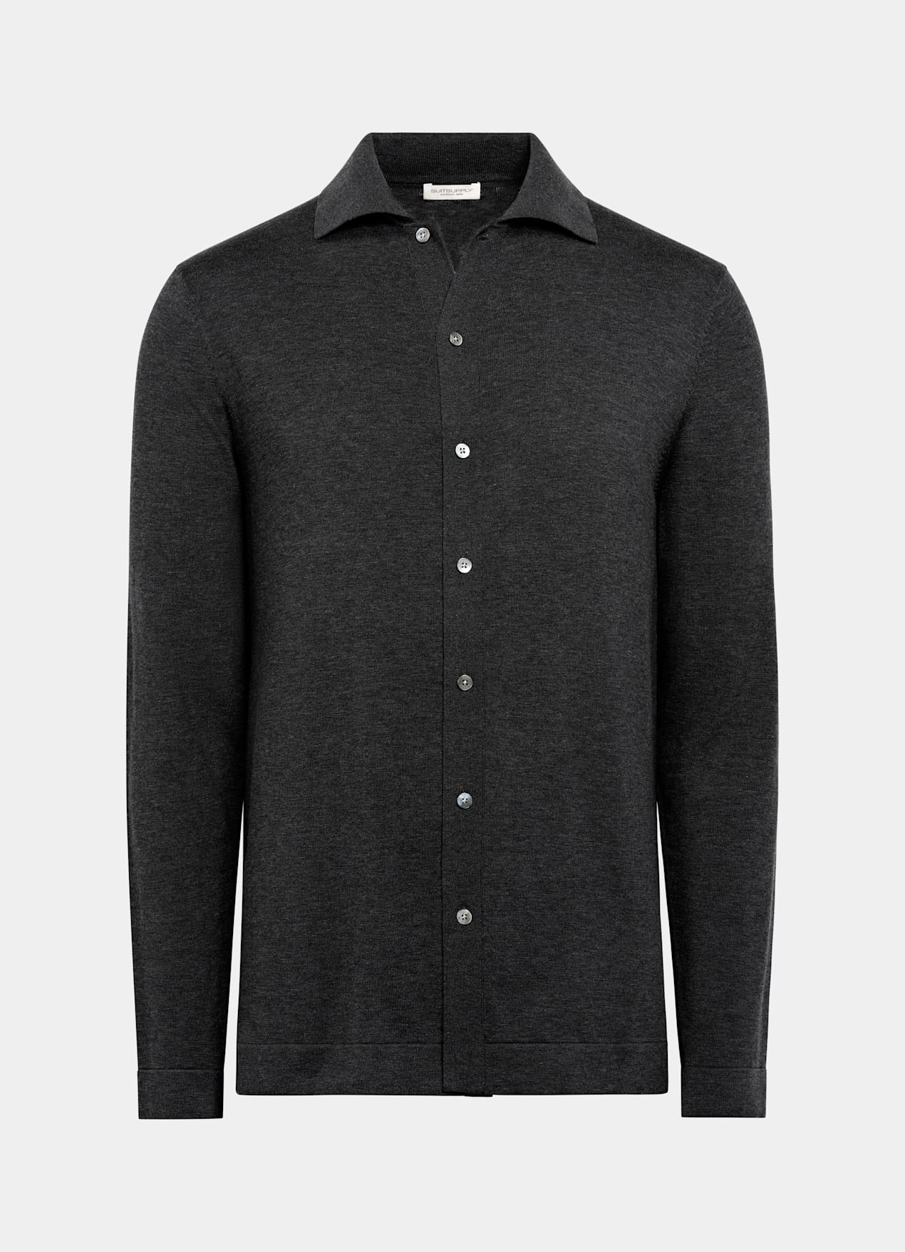 Cardigan col polo à manches longues gris foncé