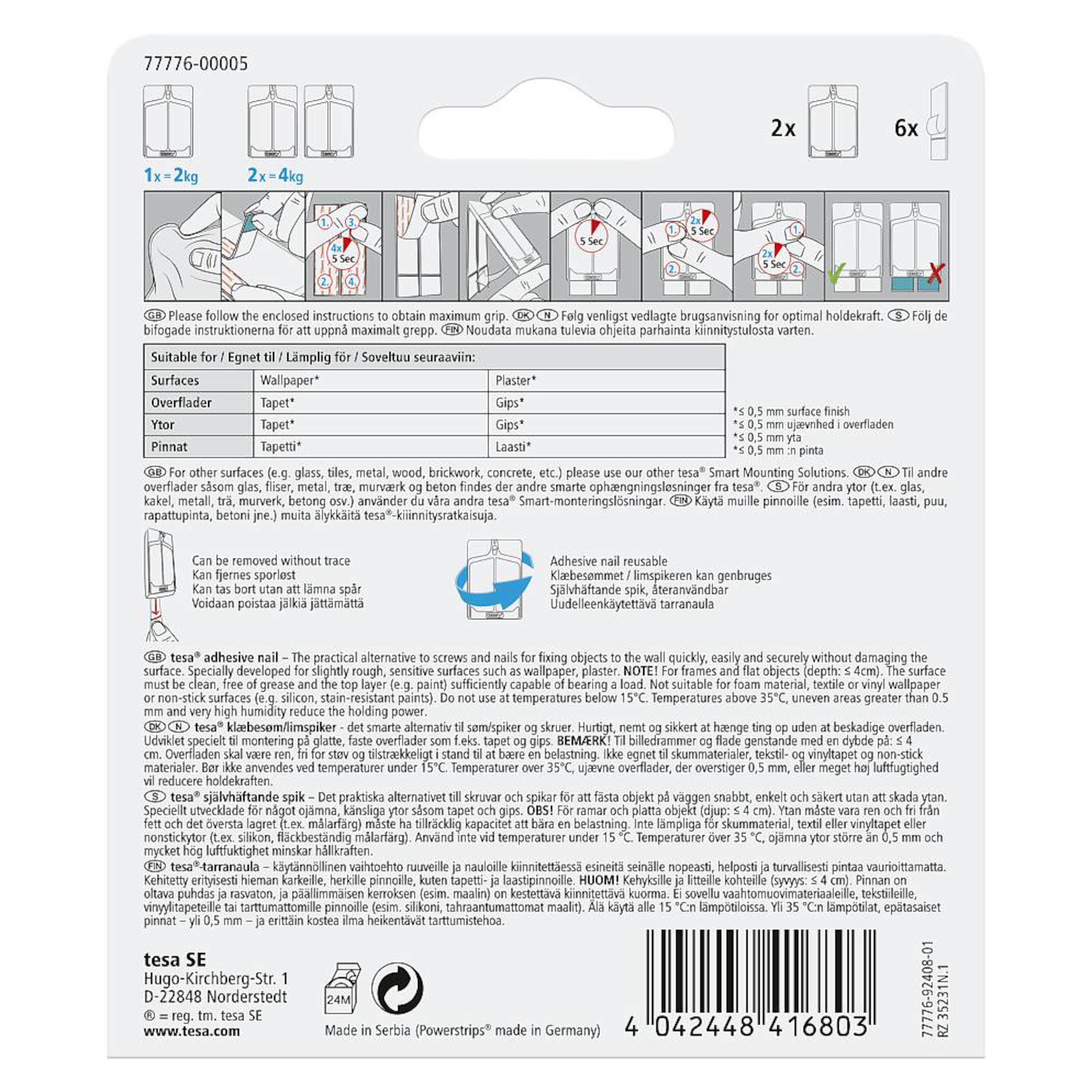 Tesa Limspiker for tapet og puss 2 kg 2-pk.