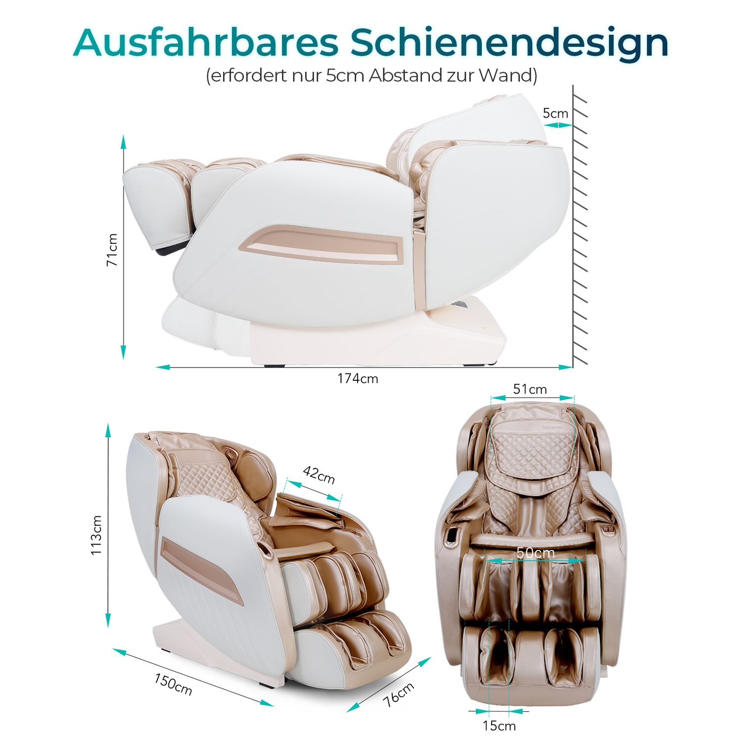 NAIPO Massagesessel Shiatsu Zero-Gravity Massagestuhl Wärmetherapie 3D Surround-Sound USB