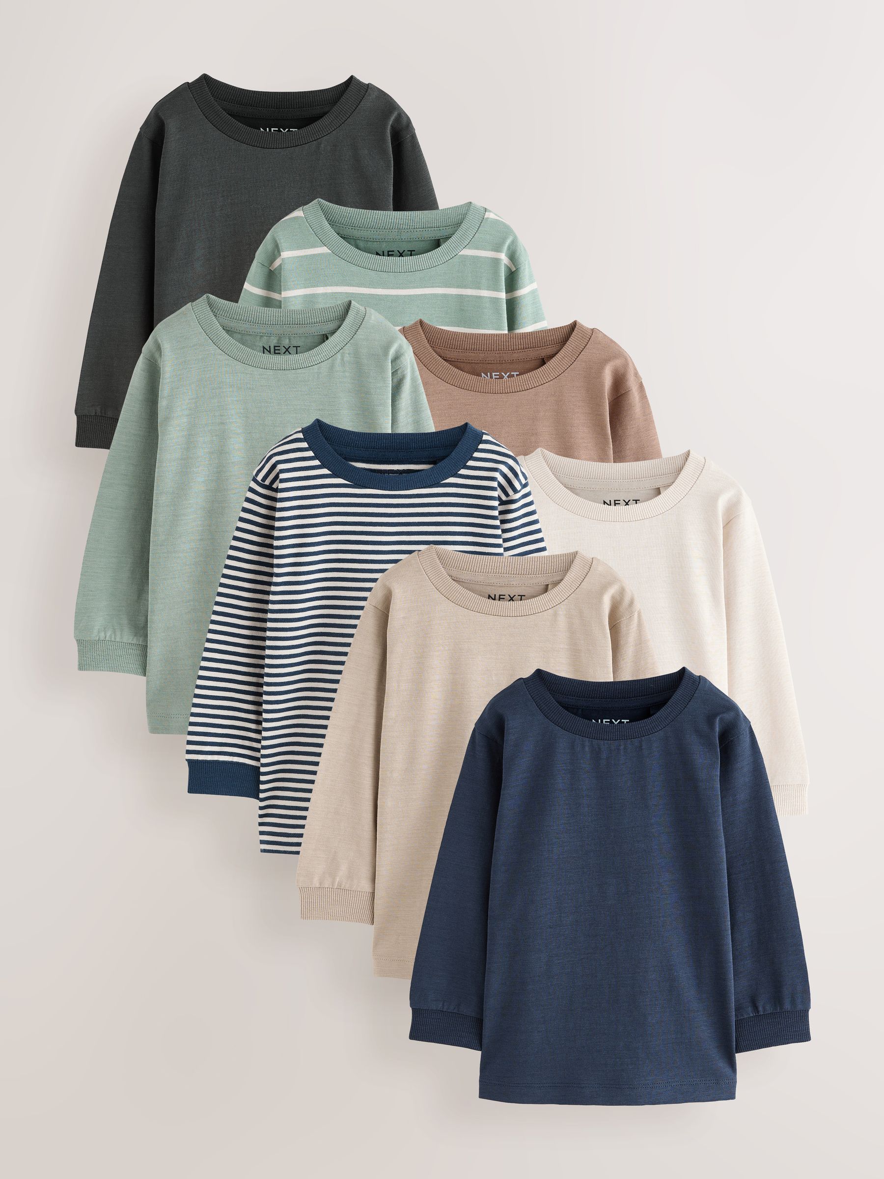 Verschillende mineraaltinten - Set van 8 T-shirts met lange mouwen (3 mnd-7 jr)