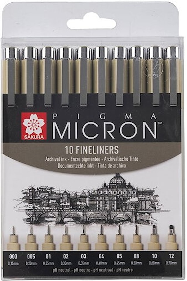 Sakura Pigma Micron Fineliner Svart 10-sett