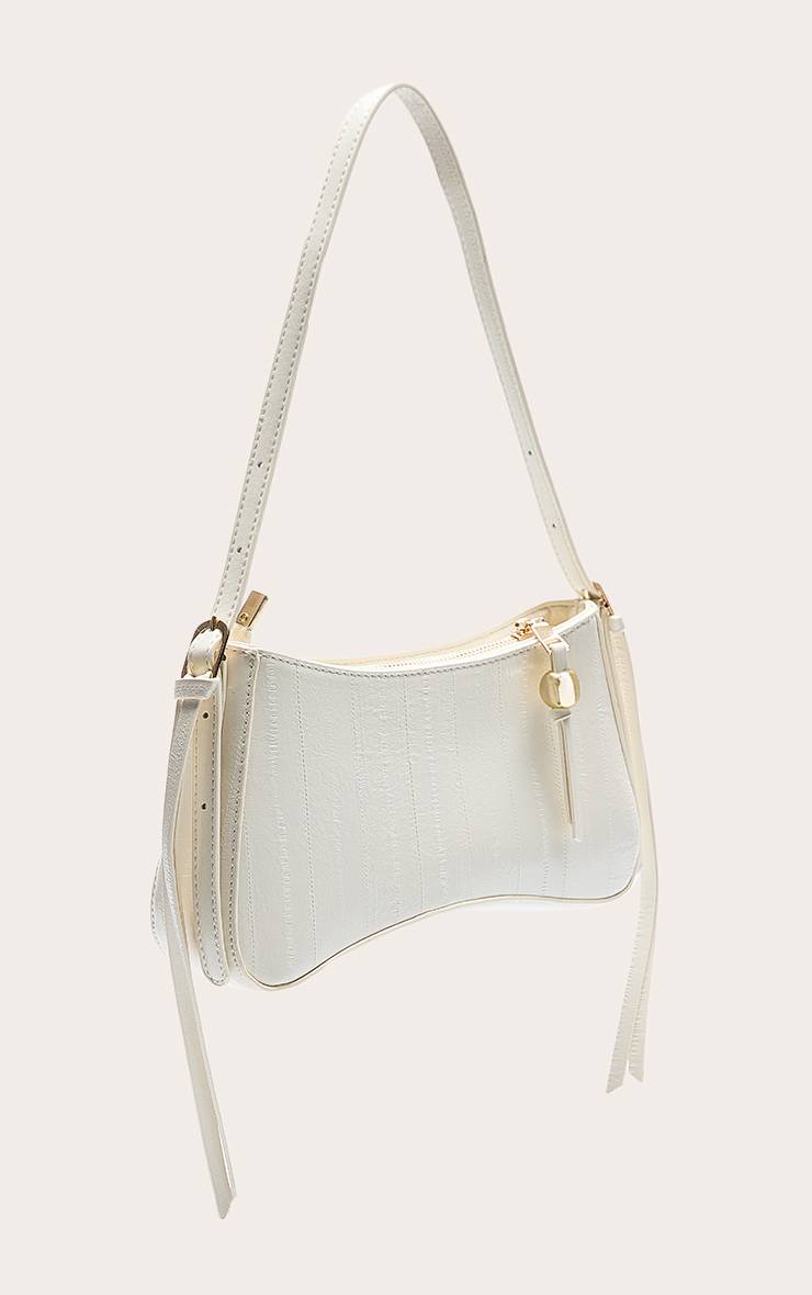 Crème Sac À Épaule Perlé Incurvé Effet Croco