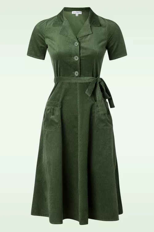 Very Cherry Midi Revers jurk in corduroy groen