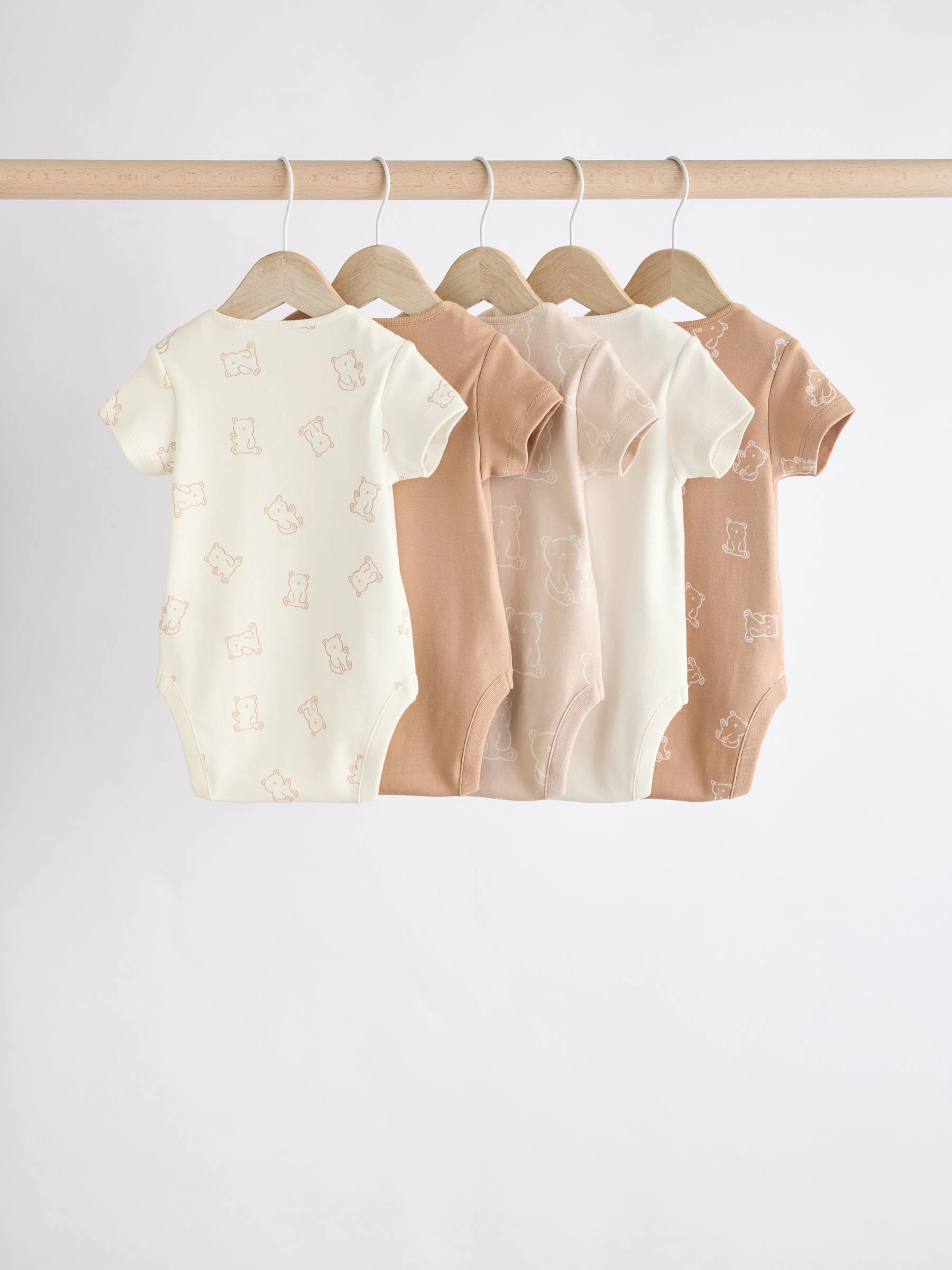 Neutraal - Babyrompers met korte mouwen en berenprint 5 stuks