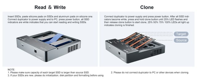 Maiwo 4-slot M.2 NVMe SSD dockingstation med kloningsfunktion, USB 4.0 Type-C 40Gbps
