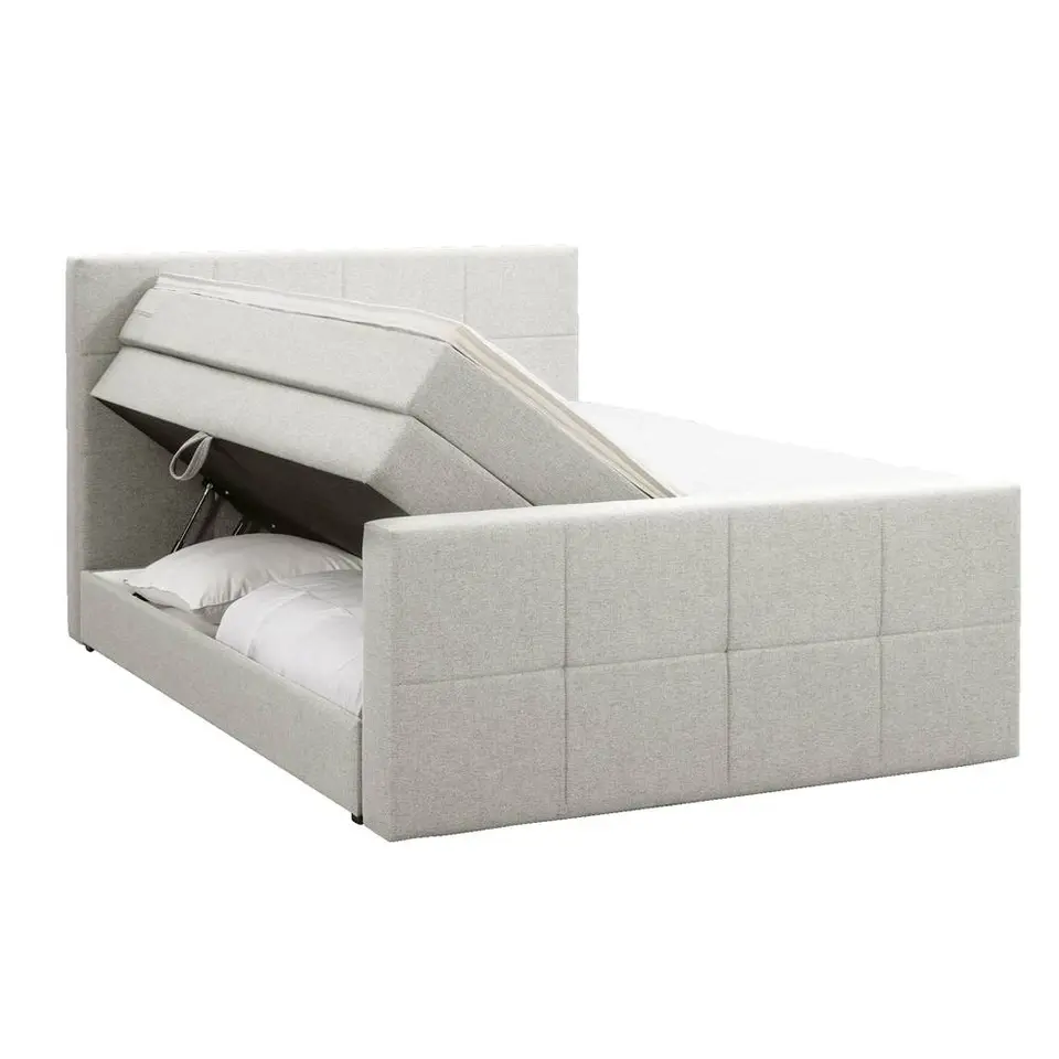 Boxspring met opbergruimte en voetbord Liv geblokt - ecru - 180x200cm