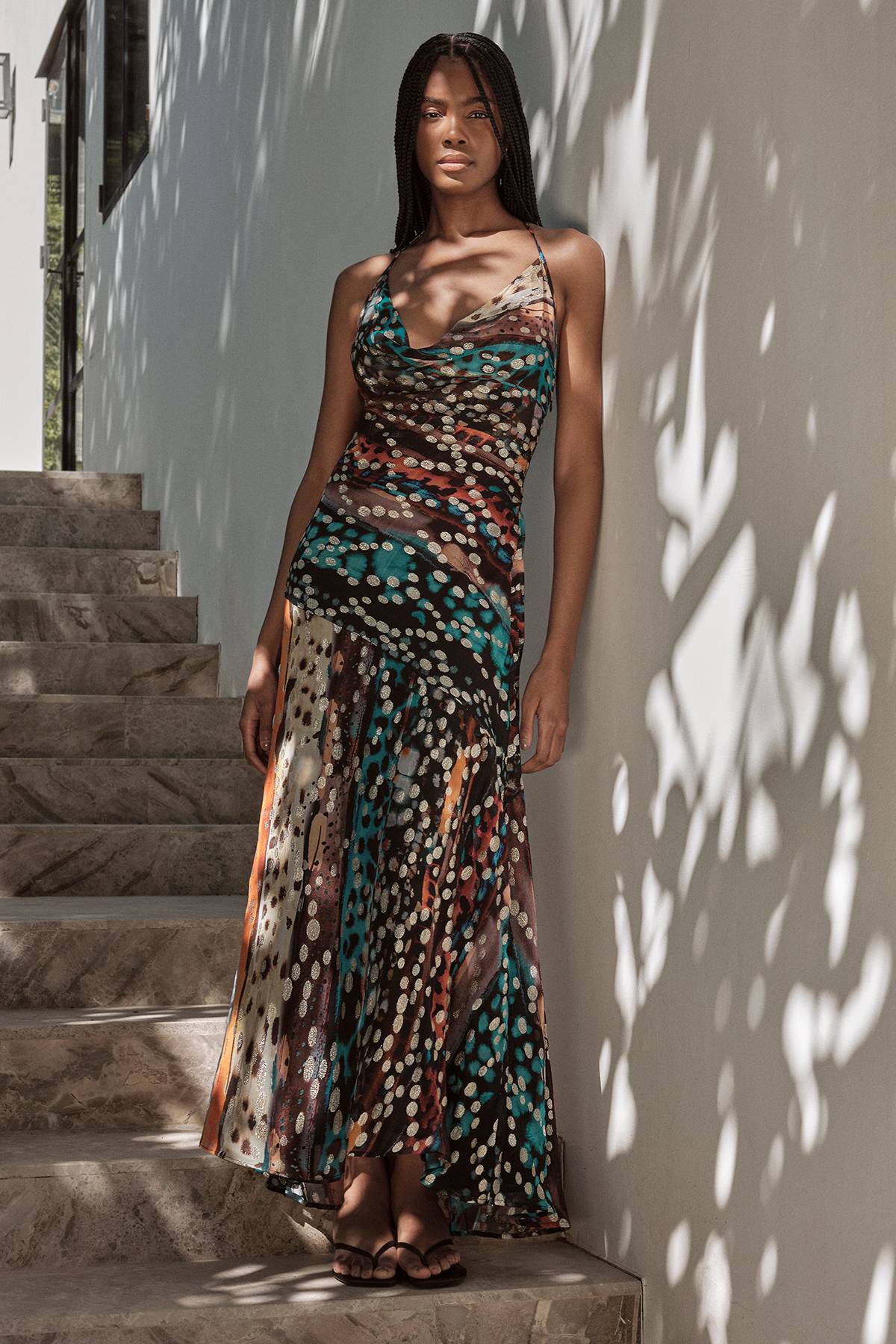 KarenMillen Robe Midi À Coupe Biais Imprimé Animal Linéaire Avec Détails Métallisés