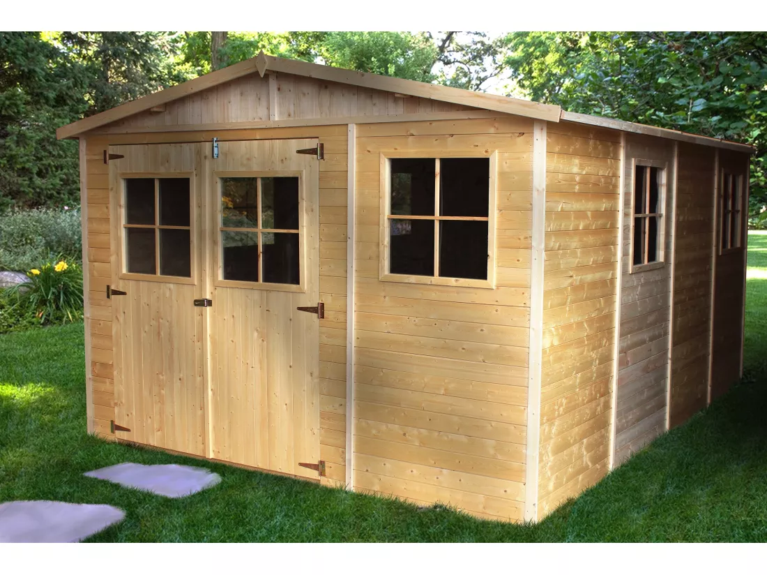 Abri de Jardin en Bois AVEC LES PLANCHERS IMPRÉGNÉ - H226x324x416 cm/12 m²- TIMBELA M336+M336G