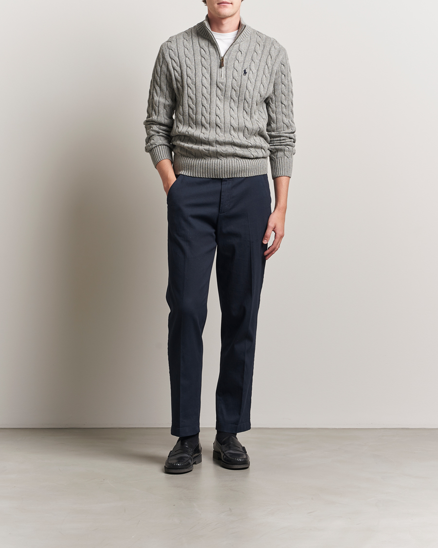 Polo Ralph Lauren Cotton Cable Half Zip Fawn Grey Heather