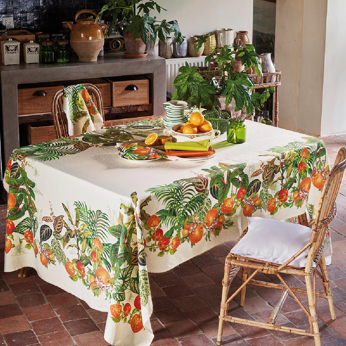 Nappe pur lin multicolore 115x115 Garnier Thiebaut