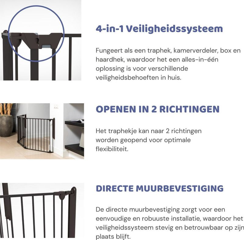 Noma Configure Gate Veiligheidshekje | Traphek met 3 Panelen | Haardscherm | 64 t/m 197,5 cm | Kleur Zwart