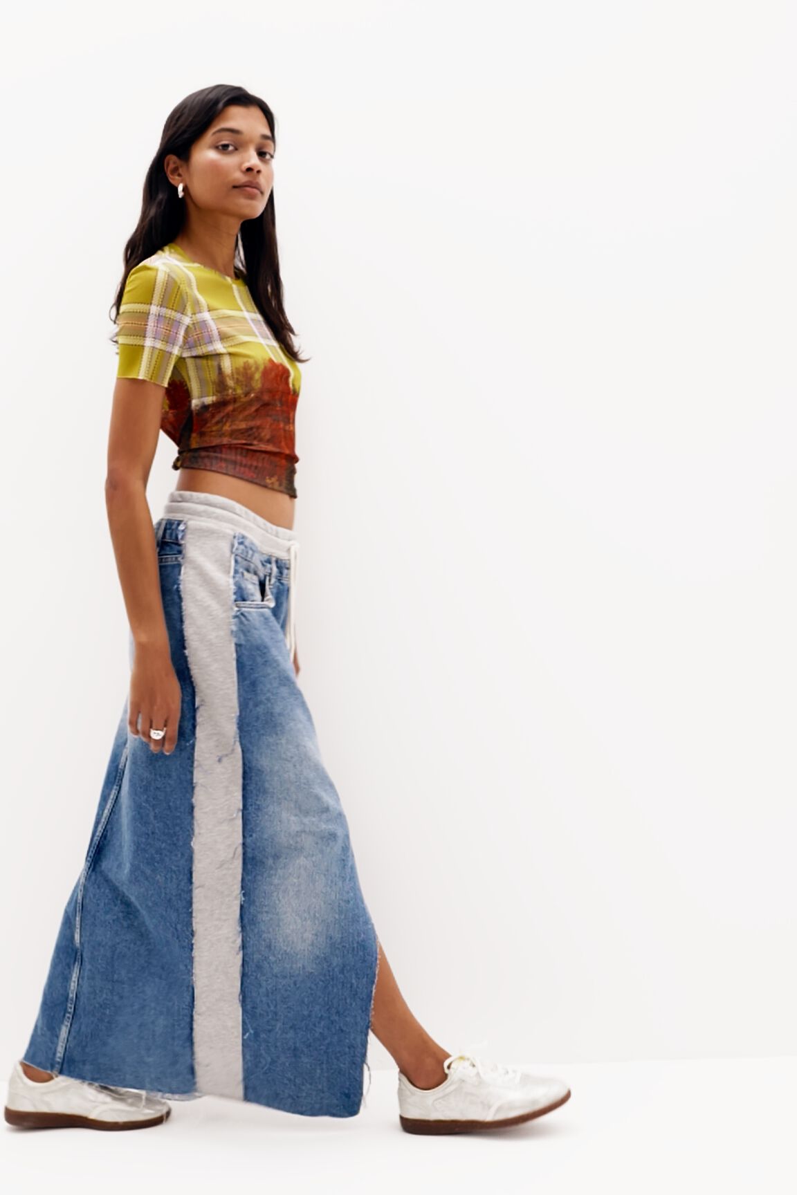 Falda midi denim híbrido