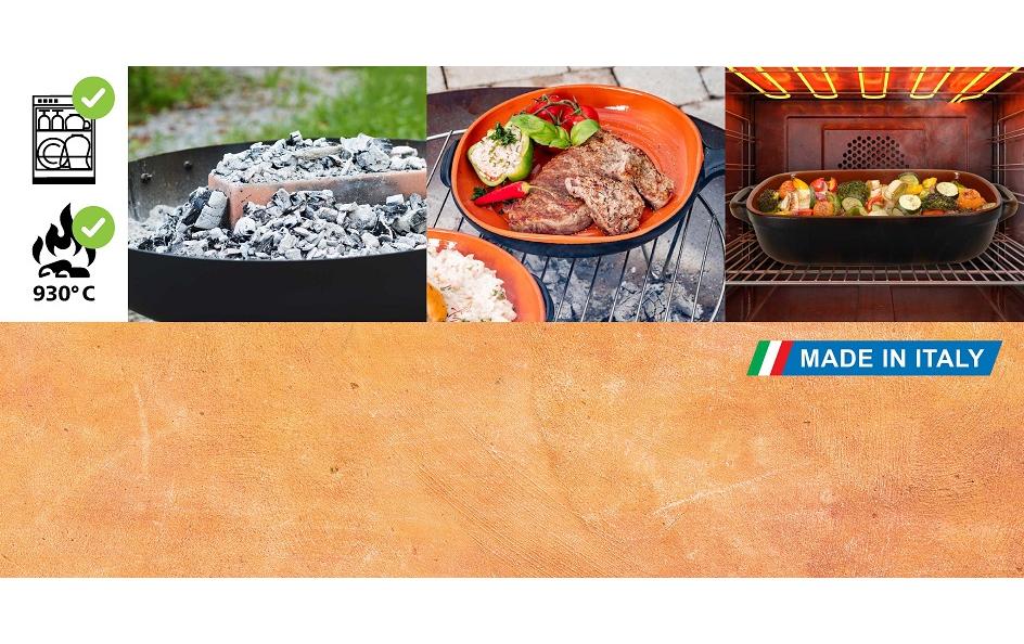 Auflaufform Grill me Rund, SchwarzGrill- und Backofenschale aus Terracotta