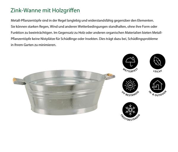 Dehner Zink-Wanne mit Holzgriffen, oval,