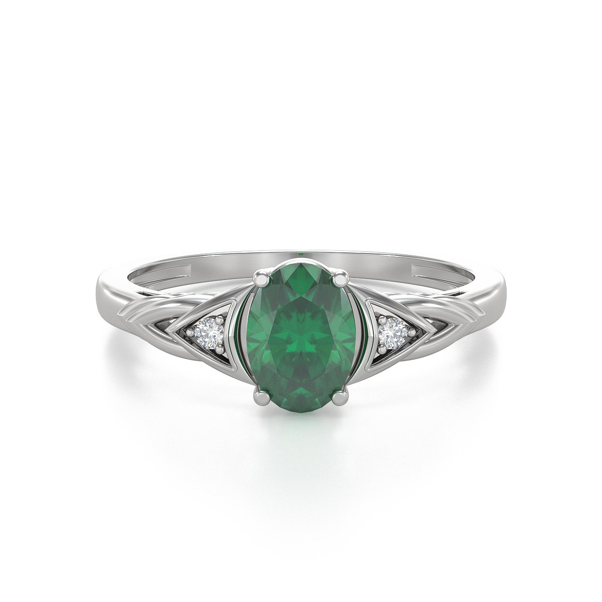 Bague ADEN Or 585 Blanc Emeraude et diamants 2grs