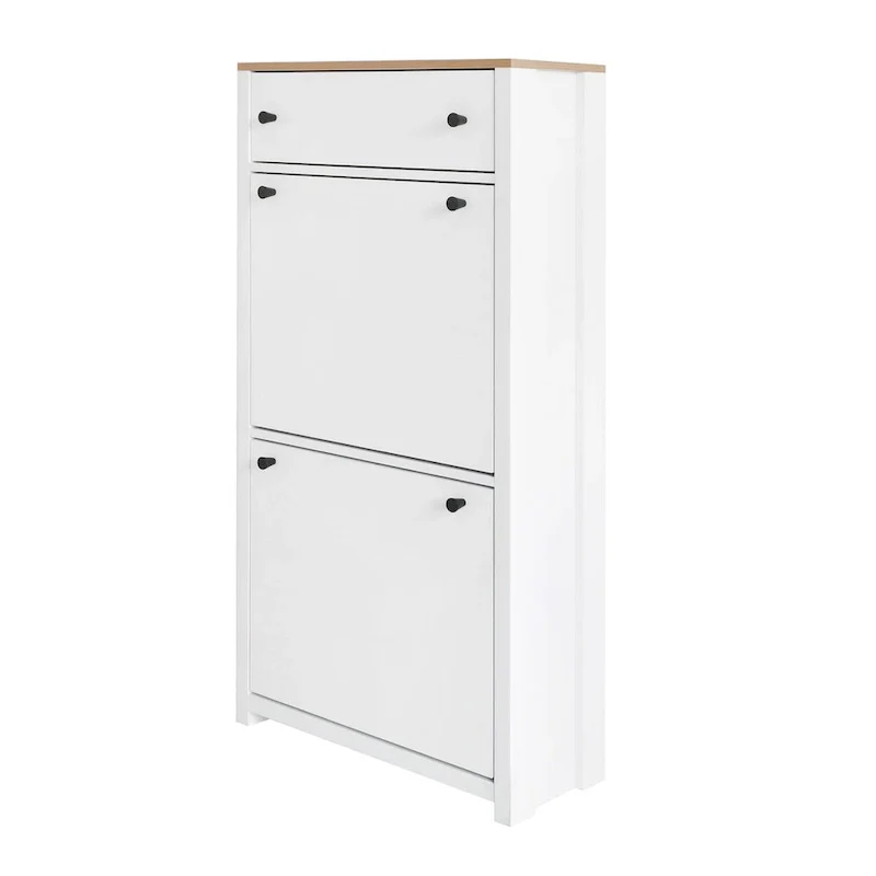 Entryway Organizer with 2 Drawers,Wood Grain Pattern Top Shoe Cabinet with Drawer, Free Standing Shoe Rack with Adjustable Panel