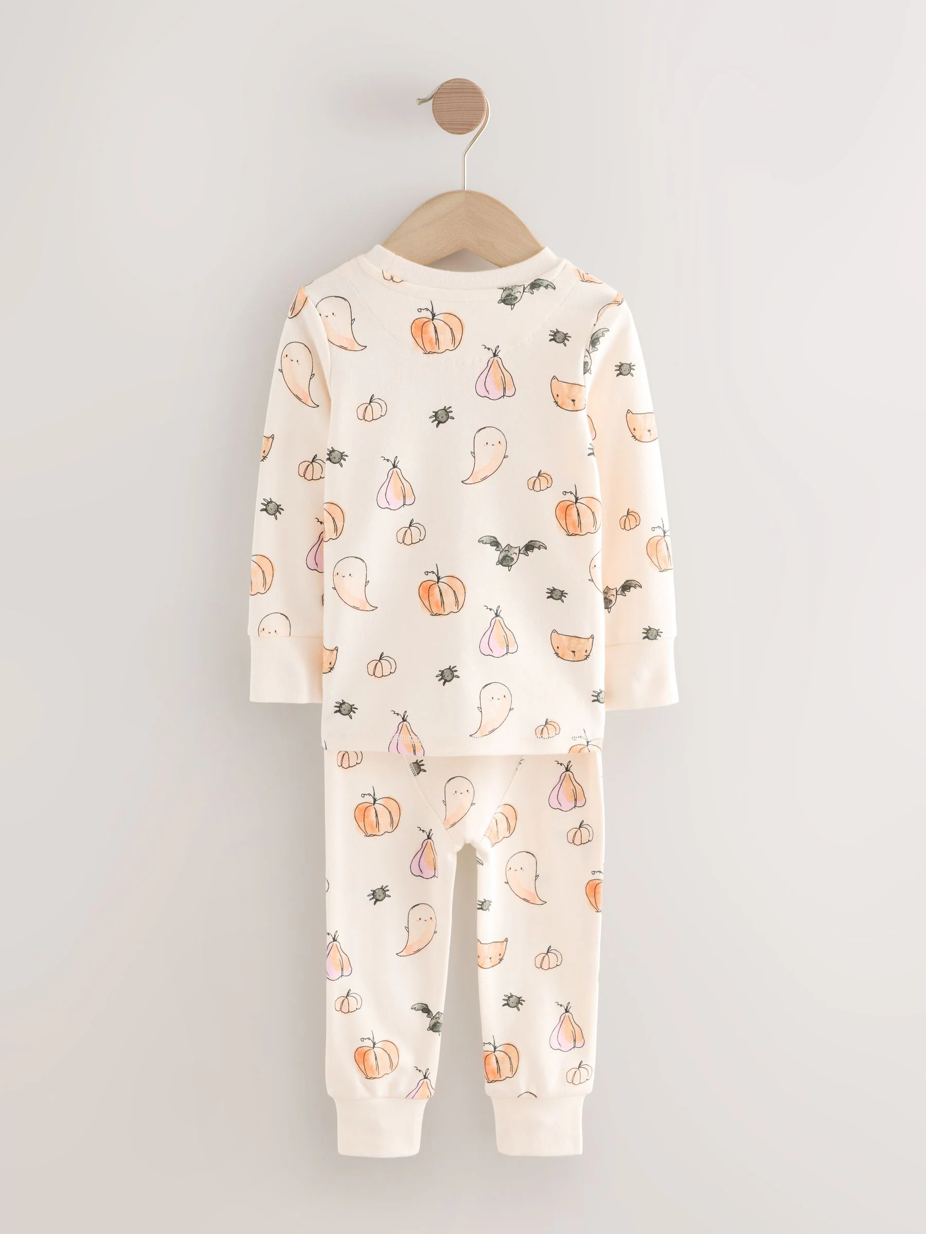 Ecru witte pompoenprint - Halloween behaaglijke pyjama (9mnd-12jr)