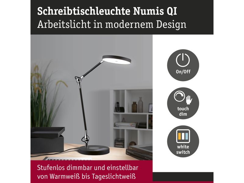 Paulmann Schreibtischleuchte Numis 11W mit Qi-Ladefläche Schreibtischleuchte Numis 11W mit Qi Ladefunktion