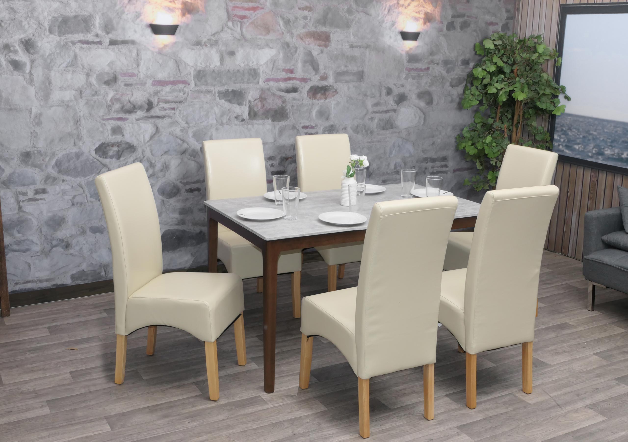 6er-Set Esszimmerstuhl Küchenstuhl Stuhl Crotone, LEDER ~ creme, helle Beine