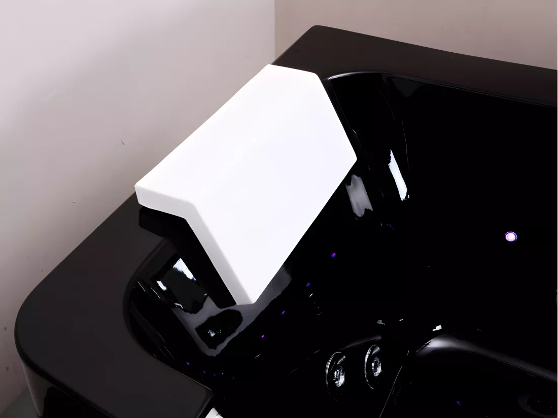 Baignoire balnéo vitrée semi-îlot à leds DYONA - 1 place - 260L - 170*85*58cm - Noir brillant