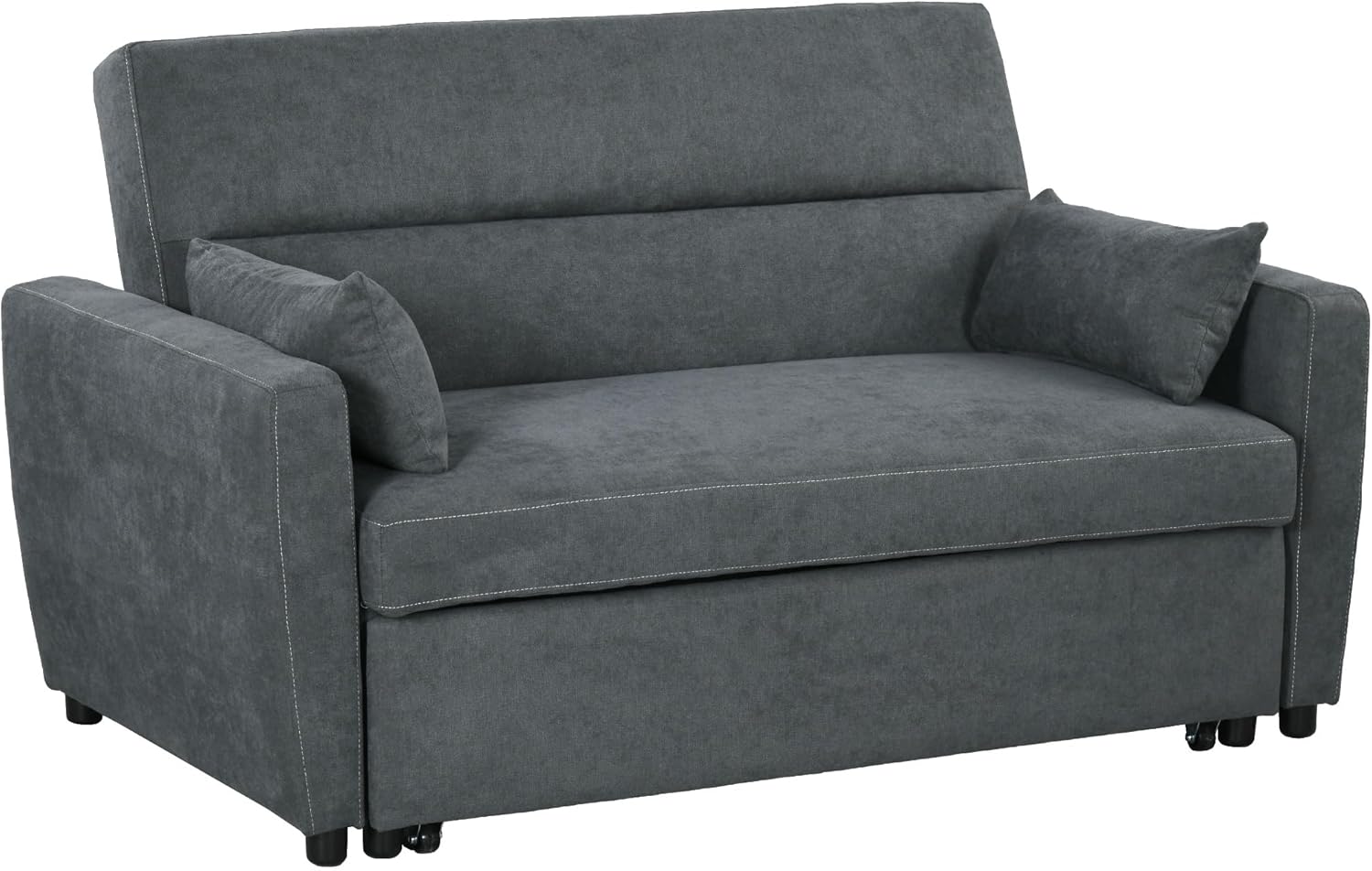 HOMCOM Schlafsofa, 2-Sitzer Sofa mit Schlaffunktion, Verstellbare Rückenlehne, Couch mit Kissen, Samtoptik, Schlafcouch für Wohnzimmer, Gästezimmer, Dunkelgrau