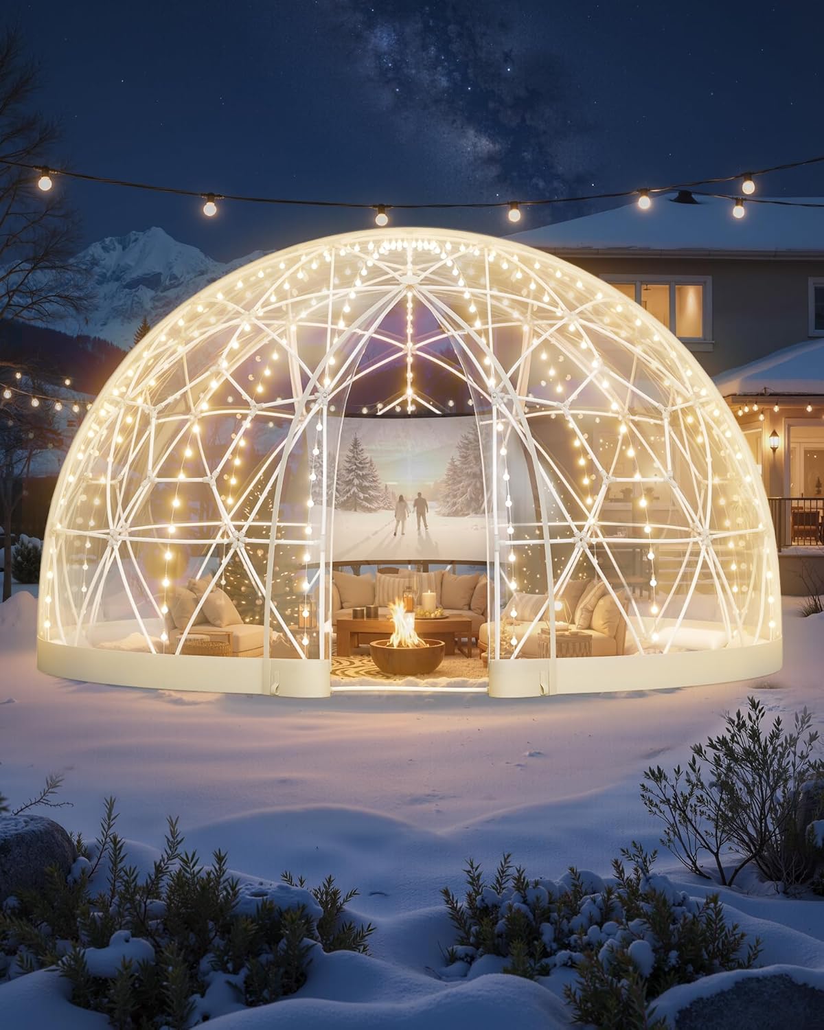 VEVOR Gartenkuppel, 4,57x2,9 m großes transparentes Blasenzelt für 10–14 Personen, geodätisches Kuppelgewächshaus mit Fenster, PVC-Zelt für Hinterhof, Terrasse, Camping, Party, Hochzeit