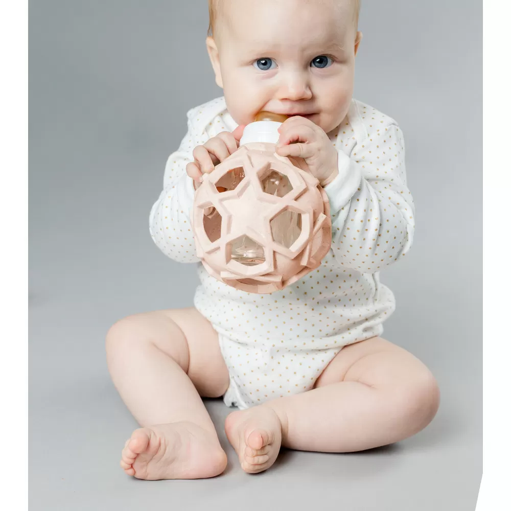 Hevea 2-i-1 Baby Glasflaske med Star Ball Cover - Lyserød