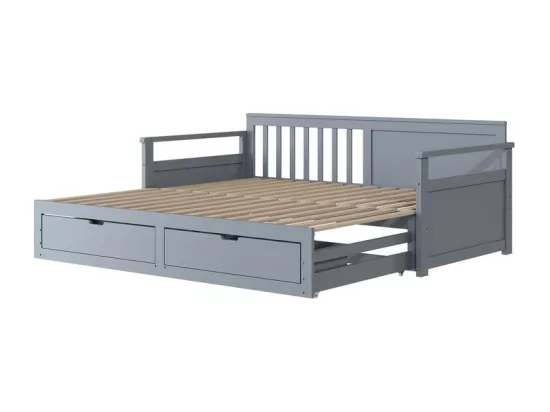 Lit gigogne 90/180x190cm en bois massif - 2 tiroirs à roulettes - Gris