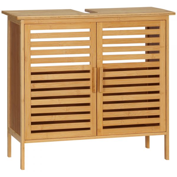 Móvel de WC Kleankin Móvel para Lavatório Pousar de Bambu com 2 Portas de Chão 66x29x61,5cm Madeira